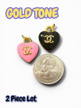 LAST ONE - Lot of 2 CC mini Heart Gold Tone Zipper Bull Button Charm Pendants